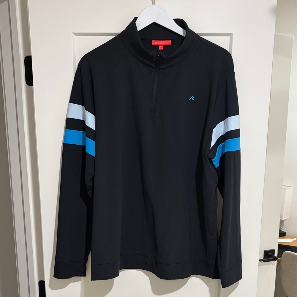 Stylish Redvanly Black Windbreaker with Blue and White Stripes